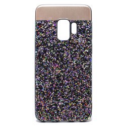 Galaxy S9 Sparkling Glitter Chrome Fancy Case with Metal Plate (Black)